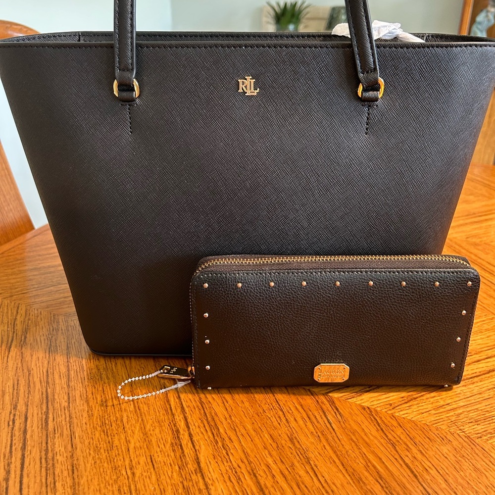 Ralph Lauren Black Tote and Wallet Set